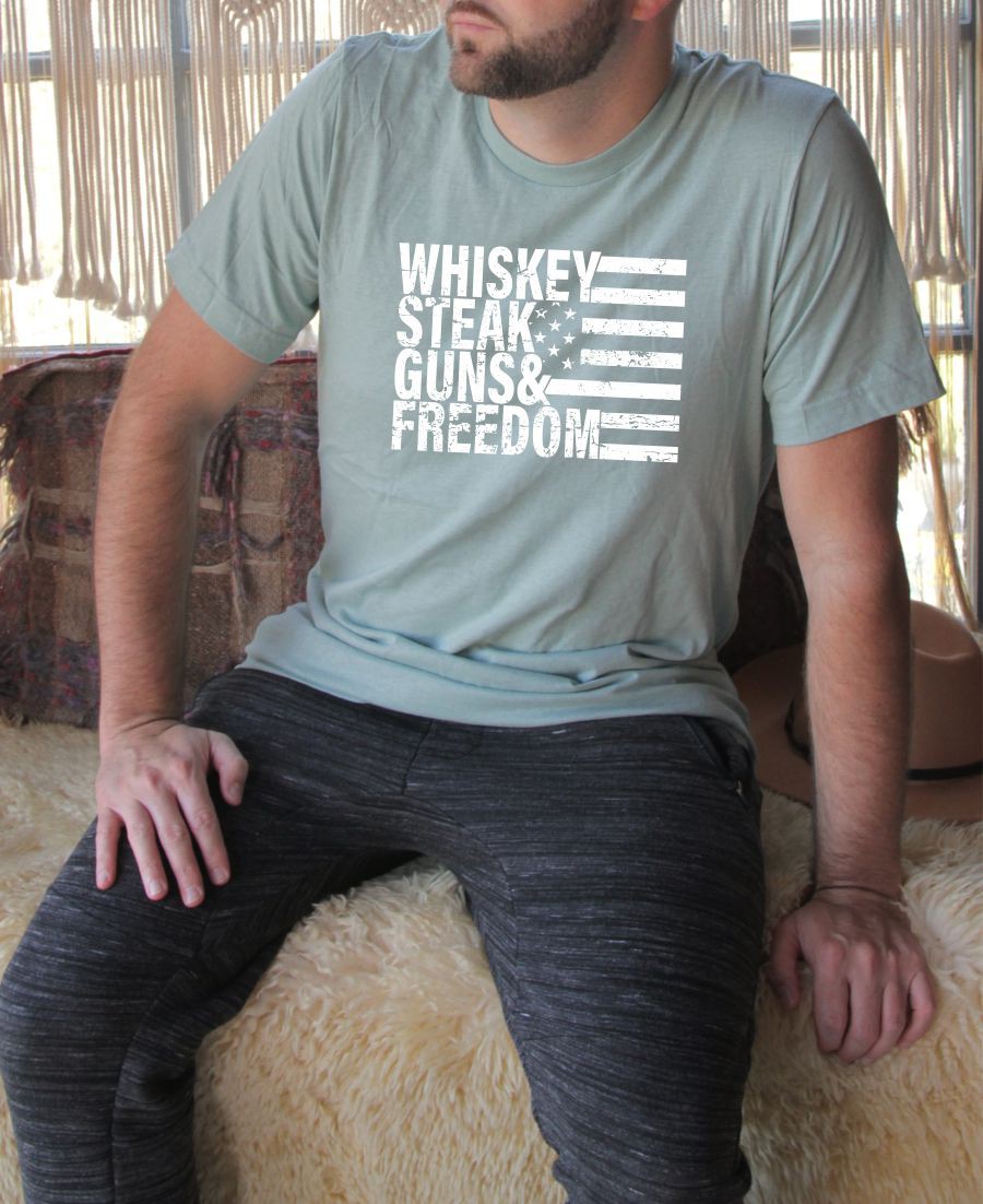 Ocean and 7th O73MN-CC Men's Whiskey Steak Guns & Freedom Tee