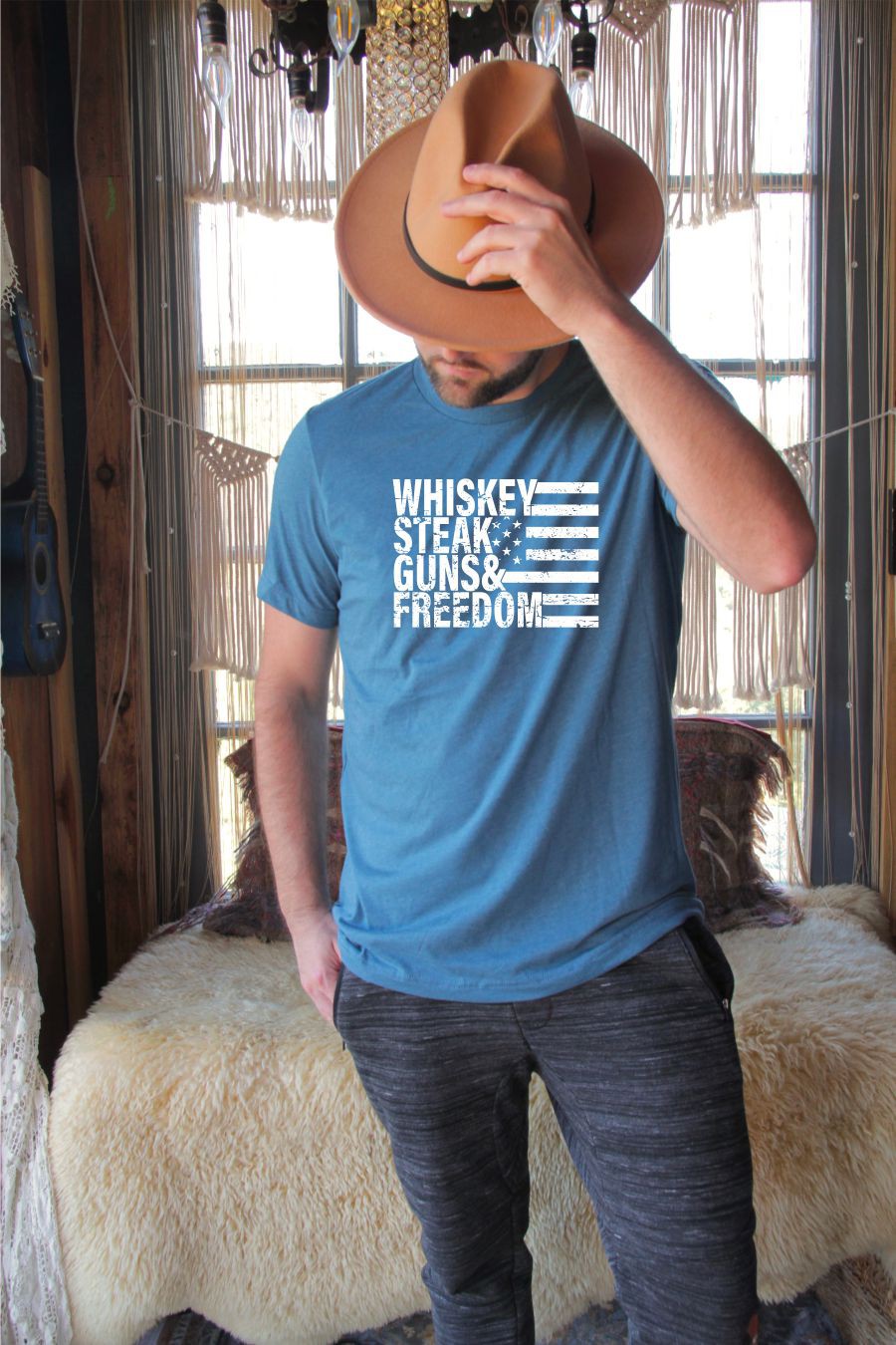 Ocean and 7th O73MN-CC Men's Whiskey Steak Guns & Freedom Tee