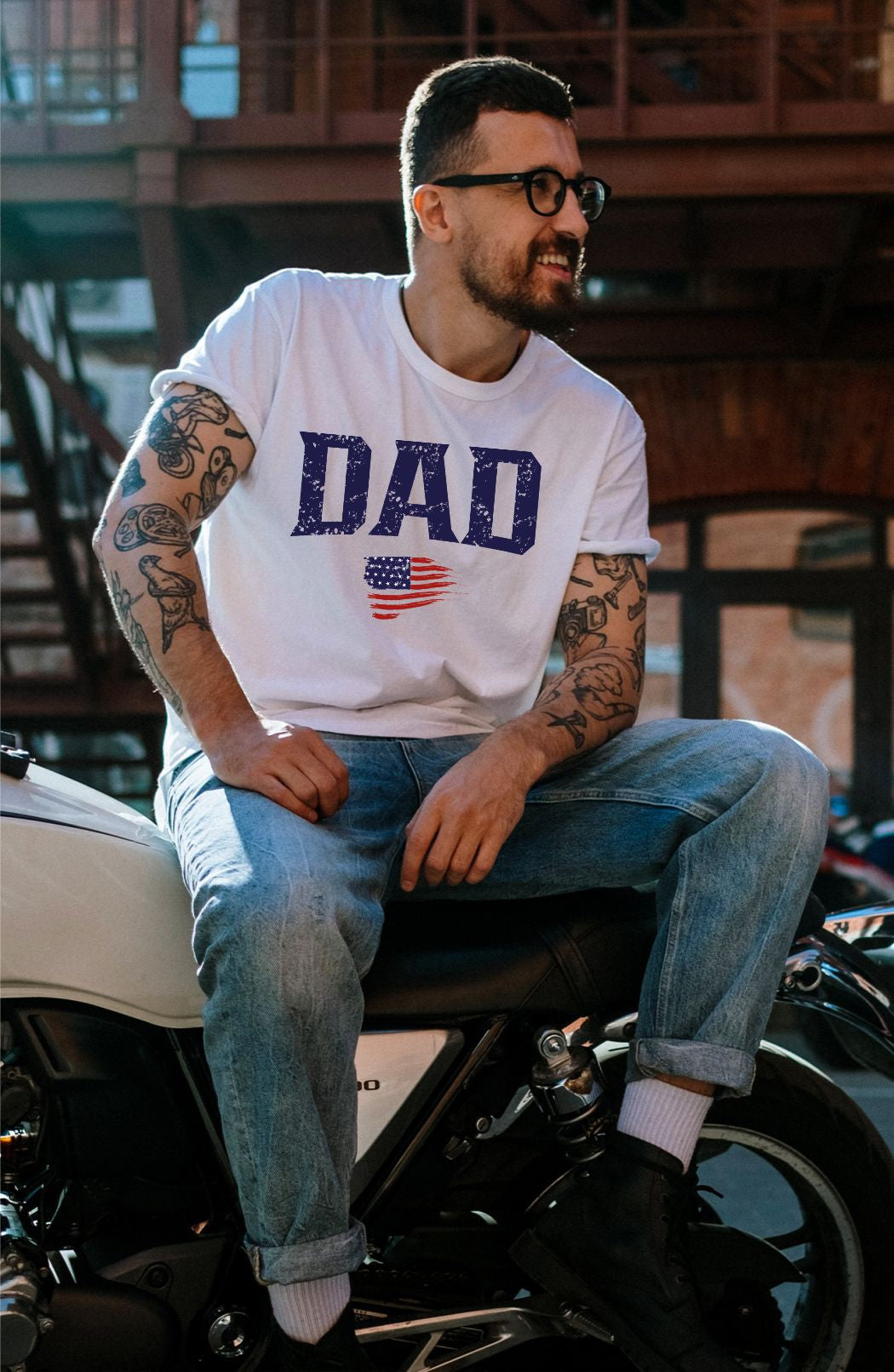 Ocean and 7th O7USADADX Men's T-Shirt USA Dad Graphic