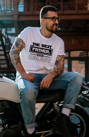 Ocean and 7th O7BESTFHRX Men's Best Father in the Galaxy Graphic Tee Ash