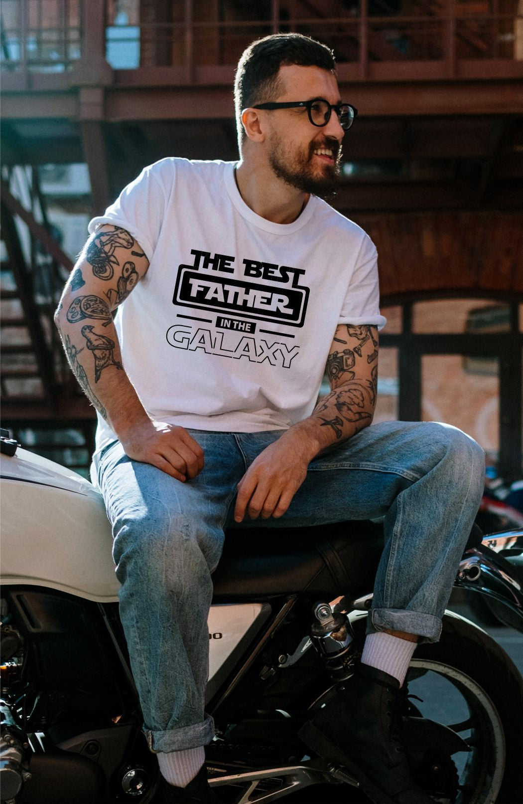 Ocean and 7th O7BESTFHRX Men's Best Father in the Galaxy Graphic Tee Ash