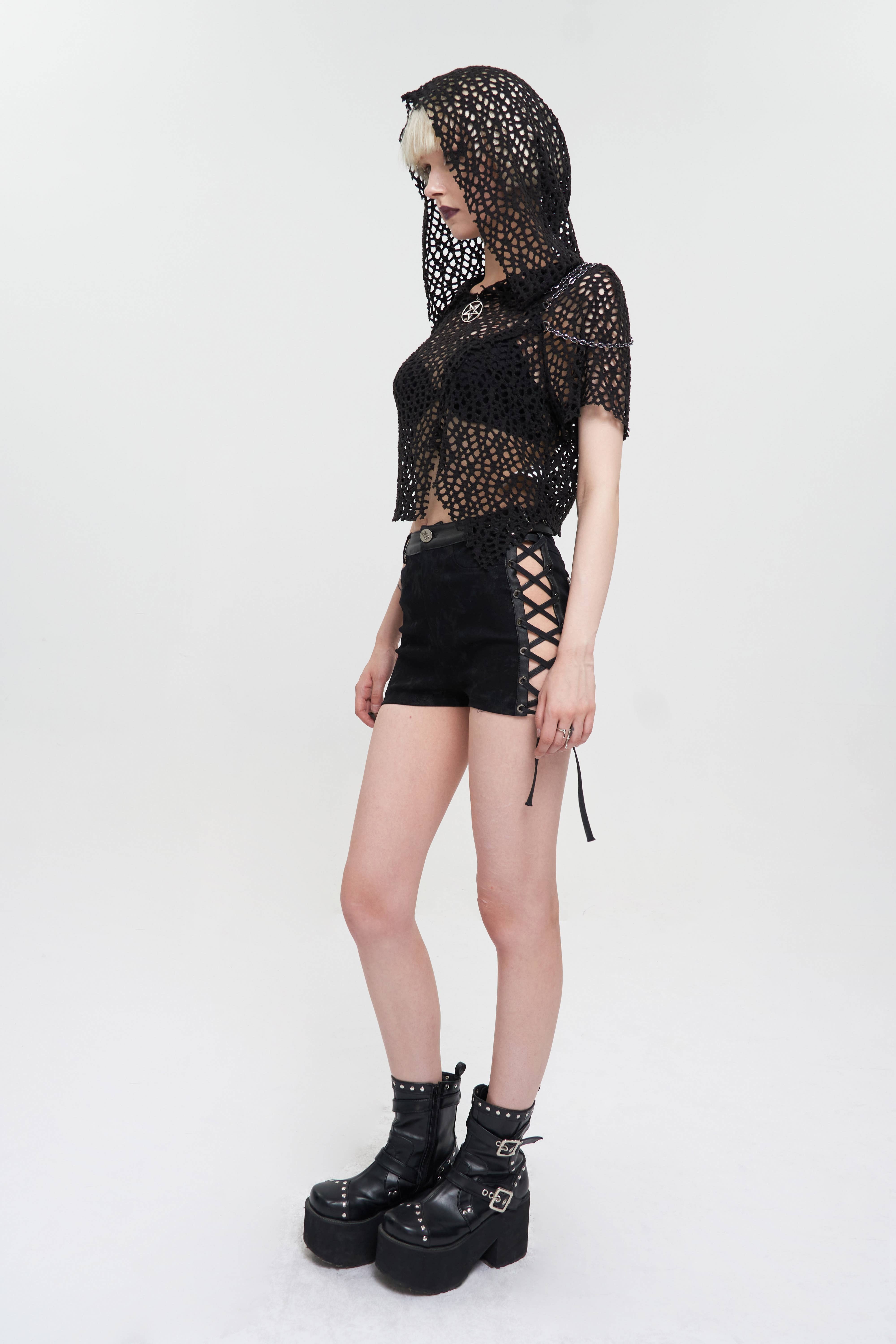 Western Fashion TT189 Men's Crop Fishnet Hooded Knit Shirt