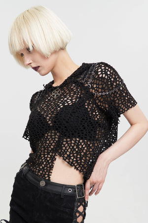 Western Fashion TT189 Men's Crop Fishnet Hooded Knit Shirt