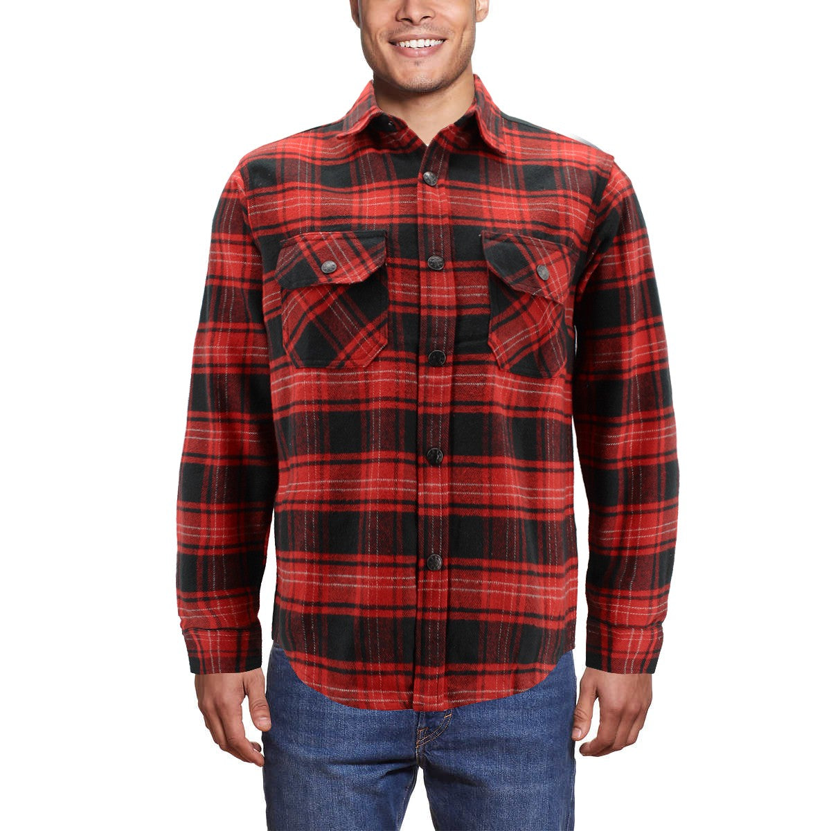 VKwear Men's 100% Cotton Long Sleeve Plaid Flannel Snap Button Shirt