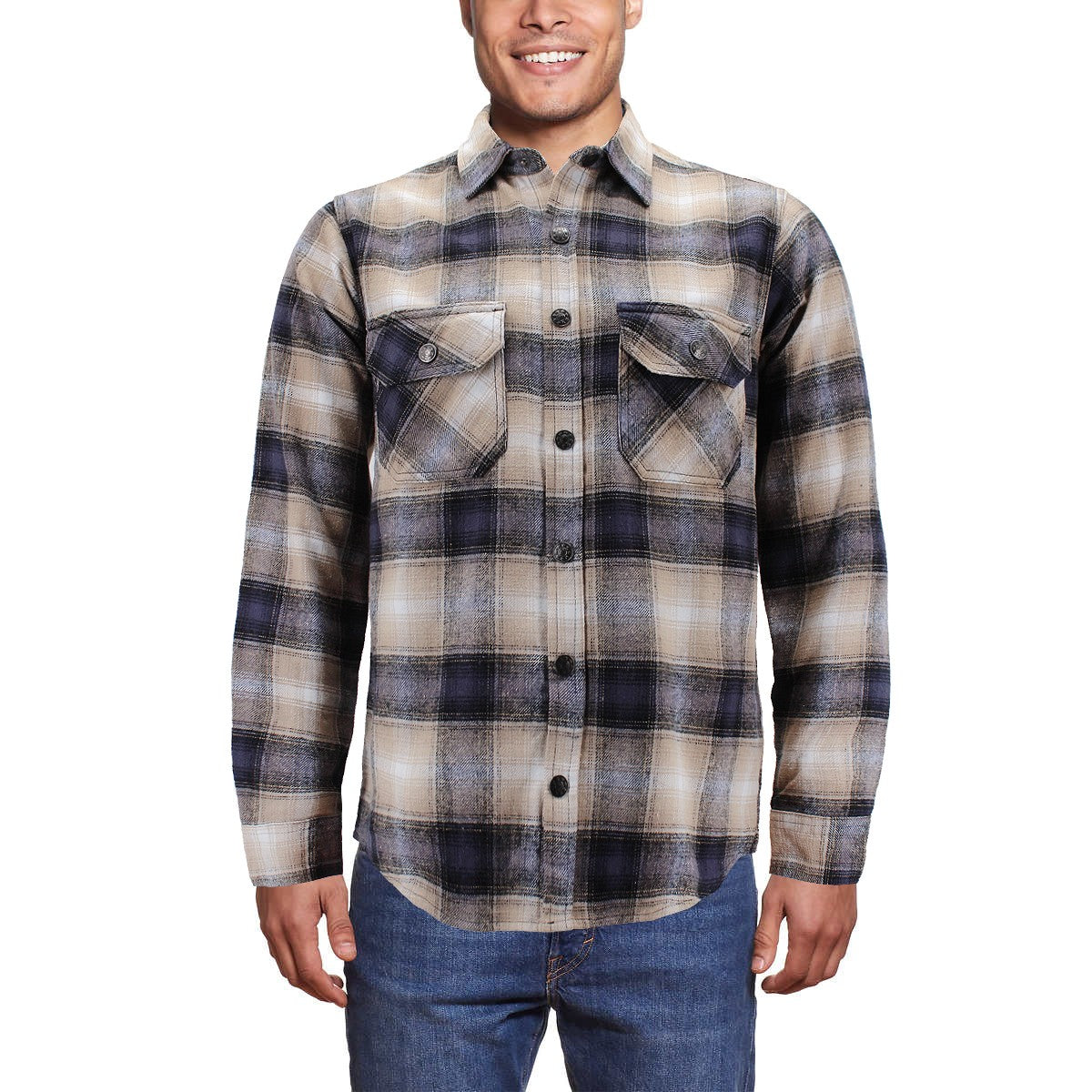 VKwear Men's 100% Cotton Long Sleeve Plaid Flannel Snap Button Shirt