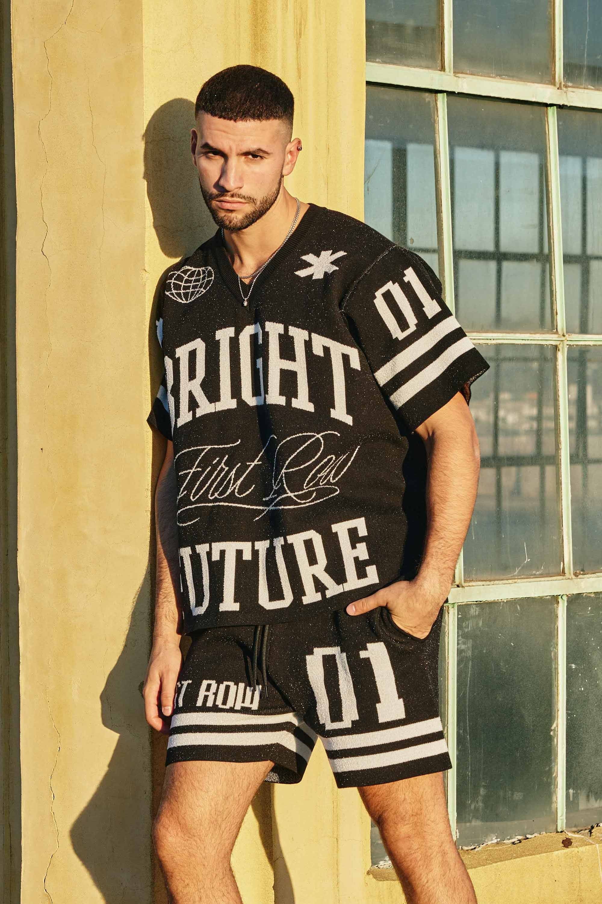 First Row FRW1001 Men's Graphic Stadium Jacquard Sweater Black