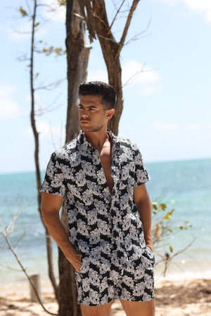 Salty Weekend SP-SLT20230702629590 Men's Seersucker Short Sleeve Button Down Shirt