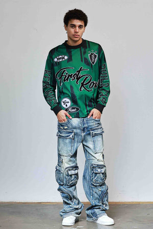 First Row FRR0013A Men's Stadium Long Sleeve Jersey T-Shirt H.Green